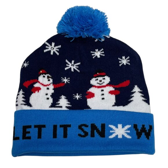 LED Christmas Beanie Knit Hat Light Up Tree Christmas Snowman Knitted Cap - Picture 3 of 3